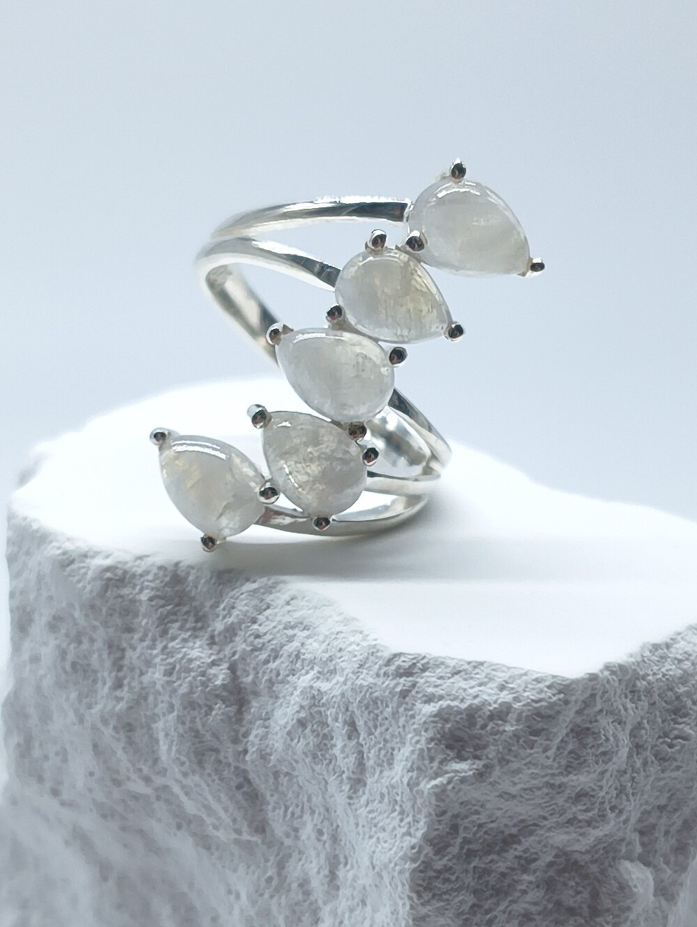 Sterling Silver Moonstone Linear Spray Ring